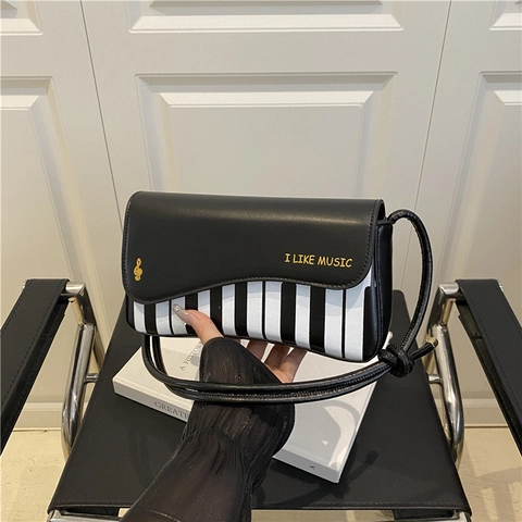 Bolso de Hombro para Mujer con Diseño de Teclas de Piano Cuero PU Artístico Notas Musicales Bolso de Axila Moda Bandolera