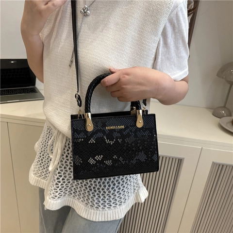 Borsa a Spalla Quadrata in Pelle PU Motivo Serpente Donna Borsa a Tracolla Casual Borsa a Mano Con Manico Intrecciato Elegante