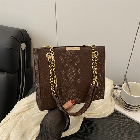 Bolso De Hombro De Moda Para Mujer Con Patrón De Serpiente Elegante Bolso Bandolera Pequeño Con Cadena De Cuero PU