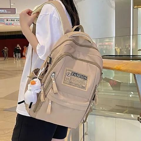Mochila de Tela Oxford de Gran Capacidad para Mujeres Hombres Casual Color Sólido Mochila Escolar con Colgante de Pato Mochila de Moda Diaria