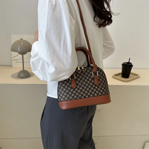 Women Vintage Geometric Print Shell Handbag Fashion PU Leather Shoulder Bag Casual Crossbody Bag For Ladies Daily Wear