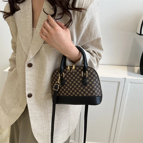Women Vintage Geometric Print Shell Handbag Fashion PU Leather Shoulder Bag Casual Crossbody Bag For Ladies Daily Wear