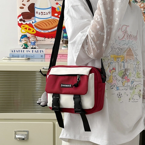 Japanische Workwear Patchwork Leinwand Umhängetasche Für Damen Student Lässig Messenger Schultertasche Mit Verstellbarem Riemen