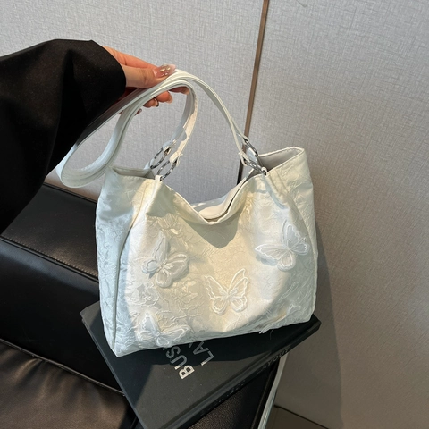 Borsa Tote in Stile Cinese con Ricamo a Farfalla Grande Capacità Borsa a Tracolla in PU per Donna Elegante Casual