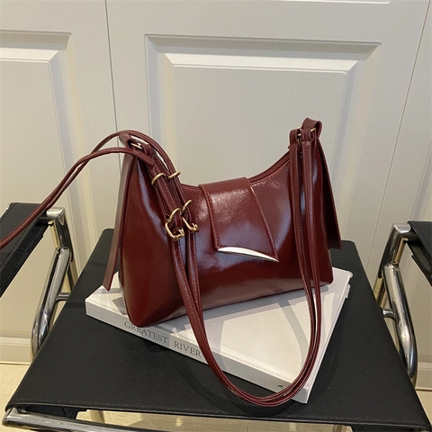 Borsa a Spalla Minimalista in Pelle PU per Donna Borsa Hobo Lucida con Fibbia in Metallo Borsa Sottobraccio Versatile