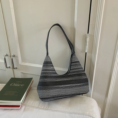 Sommer Stroh Gewebt Gestreifte Hobo Tasche Große Kapazität Umhängetasche Für Damen Strand Urlaub Handtasche Boho Achseltasche