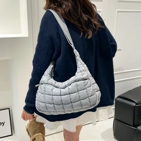 Große Kapazität Gesteppt Puffer Umhängetasche Für Damen Mode Leichtgewicht Nylon Tote Bag Casual Crossbody Handtasche
