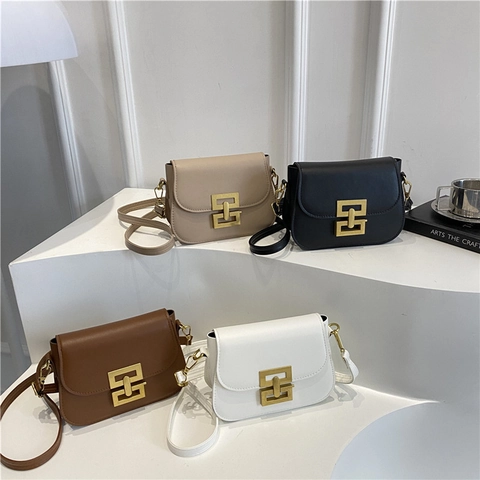 Piccola Borsa Quadrata In Stile Coreano Da Donna Retro In Pelle PU Borsa A Spalla Con Fibbia In Metallo Geometrica Borsa A Tracolla Versatile