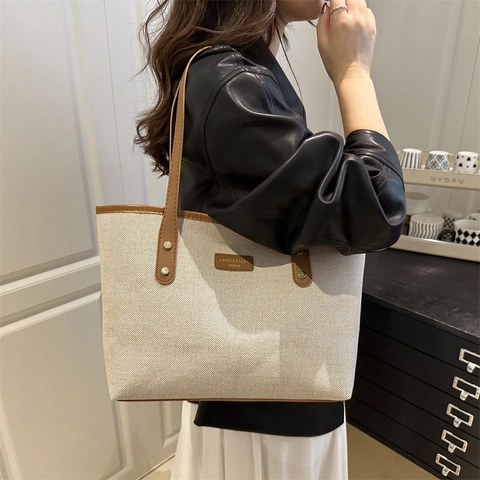 Große Damen Tragetasche Polyester Umhängetasche Kontrastfarbe Reißverschluss Handtasche Mode Pendler Reise Tasche