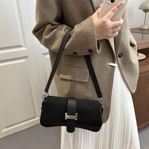 Bolso Baguette de Cuero Sintético Vintage para Mujer Color de Contraste Bolso de Hombro para Axila Moda de Alta Calidad Bolso Cuadrado