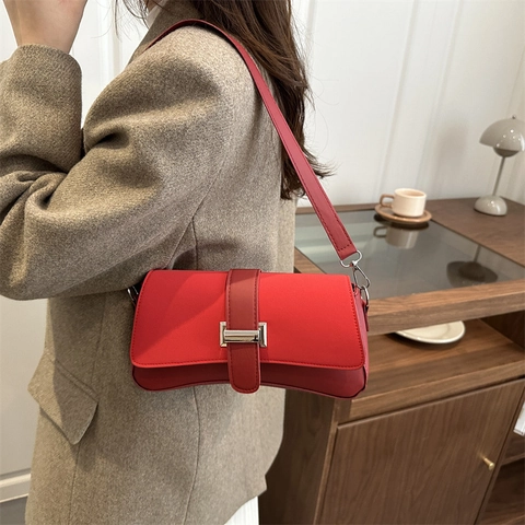 Bolso Baguette de Cuero Sintético Vintage para Mujer Color de Contraste Bolso de Hombro para Axila Moda de Alta Calidad Bolso Cuadrado