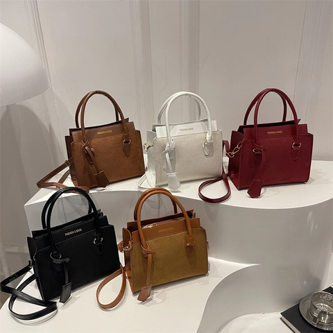 Dames Mode PU Leder Gesplitste Shopper 2025 Nieuw Elegant Handtas Schoudertas Met Letterprint Dagelijks Handtas