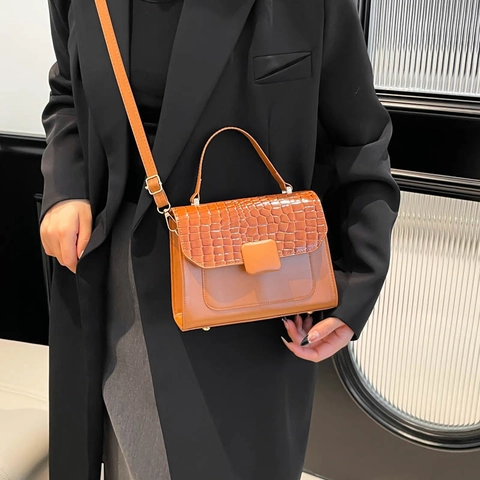 Damen Krokodilmuster Klappe Schultertasche Vintage Kunstleder Umhängetasche Kleine Quadratische Tasche Mit Griff Handtasche