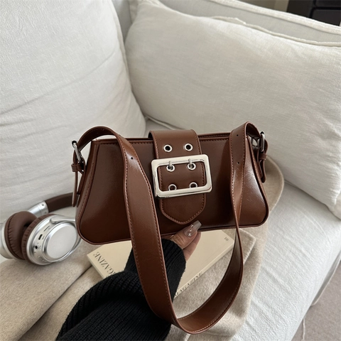 Borsa Sottobraccio in Pelle Sintetica Minimalista Donna Vintage Borsa a Tracolla Quadrata Fibbia Argento Pendolarismo Leggero