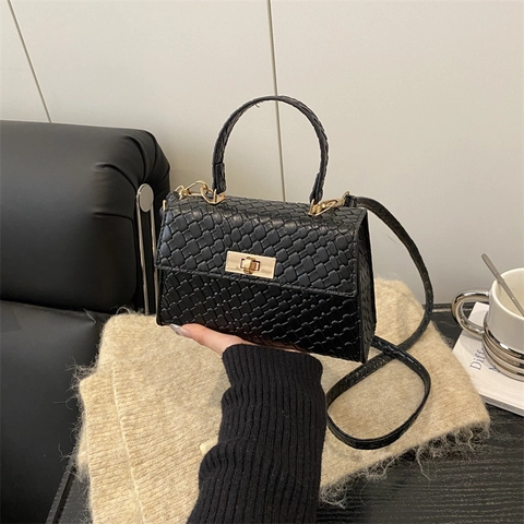 Sac à Épaule Rétro en Cuir Synthétique pour Femme Motif Crocodile Texture Tissée Fermoir Métal Simple Sac à Main Carré Été