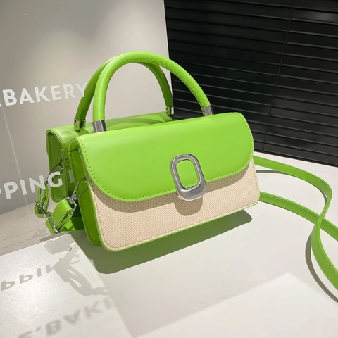 Bolso Cuadrado Pequeño de Patchwork de Color de Contraste para Mujer 2025 Bolso de Hombro Minimalista con Hebilla de Metal