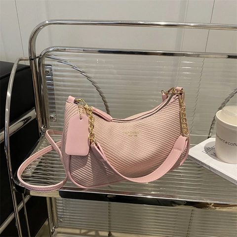 Damen Webtextur Unterarmtasche Mode Kunstleder Schultertasche Mit Metallkette Gurt Tägliche Casual Crossbody Tasche