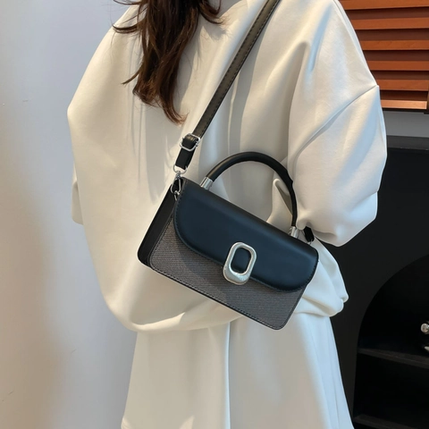 Bolso Cuadrado Pequeño de Patchwork de Color de Contraste para Mujer 2025 Bolso de Hombro Minimalista con Hebilla de Metal