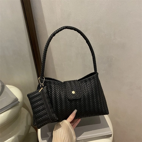 Damen Gewebte Unterarmtasche Retro Lässig Nylon Geflochtene Schultertasche Mit Kleiner Tasche Einfache Pendler Handtasche