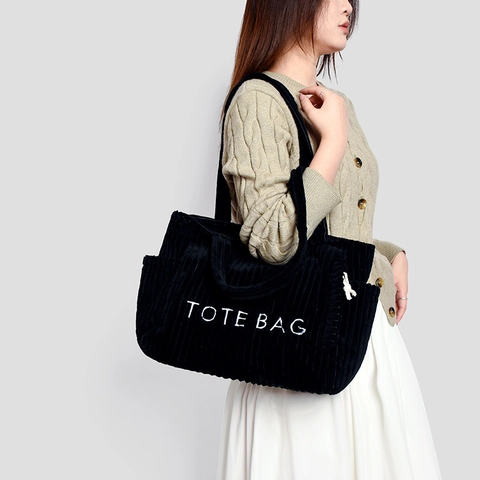 Damen Kordsamt Tragetasche Große Kapazität Bestickte Schultertasche Trendy Casual Urbaner Minimalismus Handtasche Mit Seitentaschen Für Schule Alltag