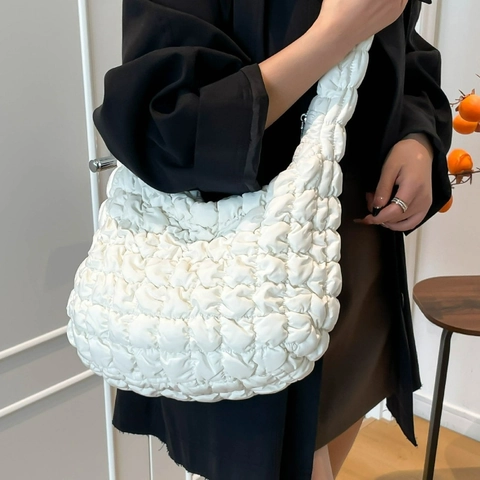 Borsa Nuvola Trapuntata da Donna Grande Capacità Borsa a Tracolla Morbida Trama a Bolle Tote Casual Invernale Borsa alla Moda