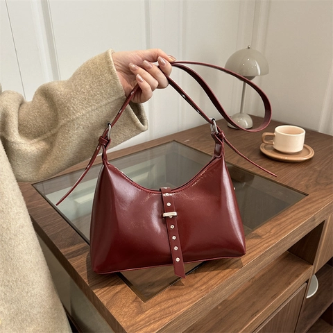Retro Minimalist Synthetic Leather Underarm Bag For Women Studded Shoulder Crossbody Bag Hobo Dumpling Shape Handbag