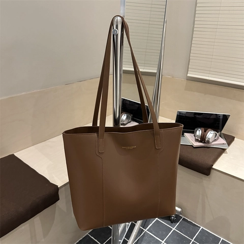 Women Large Capacity Synthetic Leather Tote Bag Minimalist Solid Color Commute Shoulder Handbag Fashion All-Match Daily Bag
