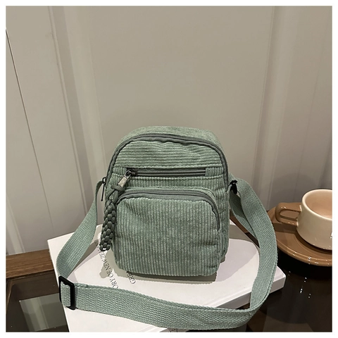 Bolso de Hombro Pequeño de Pana Informal para Mujer Color Sólido Estilo Campus Moda Bolso Bandolera Con Correa Ajustable Múltiples Bolsillos