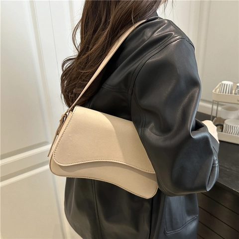Minimalist Velvet Flap Shoulder Bag For Women Retro Underarm Crossbody Purse Solid Color Small Square Stitching Bag