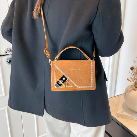 Retro Kunstleder Damen Umhängetasche Mit Metallschloss Kette Nähte Mode Quadratische Umhängetasche Für Den Alltag