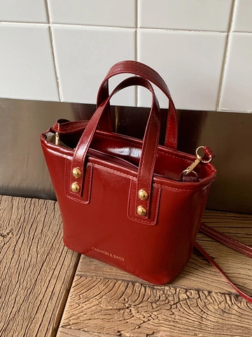 Mode Damen PU-Leder Nieten Mini Tote Tasche Kleine Quadratische Eimer Handtasche Schulter Umhängetasche Mit Modischem Print