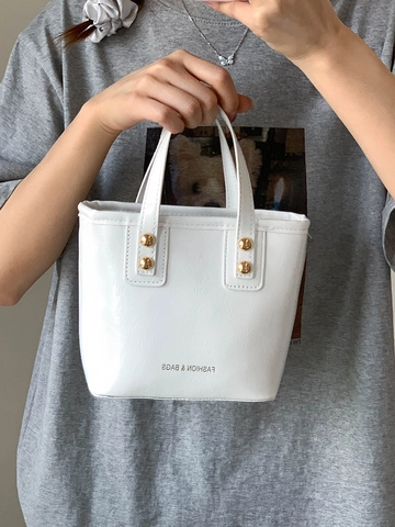 Mode Damen PU-Leder Nieten Mini Tote Tasche Kleine Quadratische Eimer Handtasche Schulter Umhängetasche Mit Modischem Print
