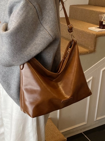 Borsa Tote da Donna in Pelle PU Retro Grande Capacità Moda Minimalista Urbana Borsa a Spalla Tracolla Hobo Handbag