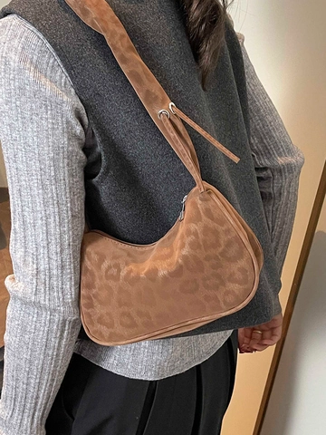 Borsa a Tracolla Fashion Leopardata in Pelle PU per Donna Manico Arricciato Fiocco Retro Quadrata Borsa Sottobraccio Casual