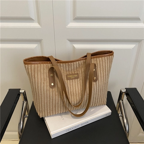 Borsa Tote in Velluto a Coste Vintage da Donna Grande Capacità Borsa a Tracolla a Costine Casual Stile Coreano Borsa a Mano per il Lavoro