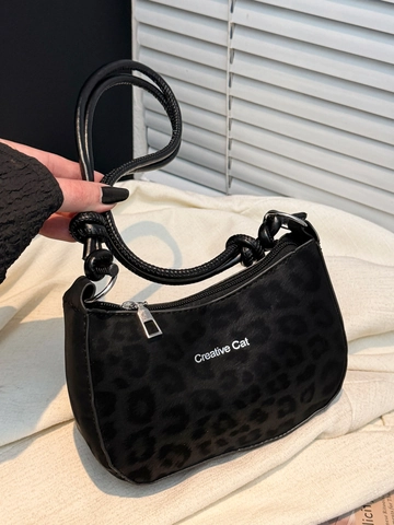Vintage Leopard Print PU Leather Underarm Bag For Women Trendy Animal Pattern Small Square Shoulder Bag Fashion Handbag
