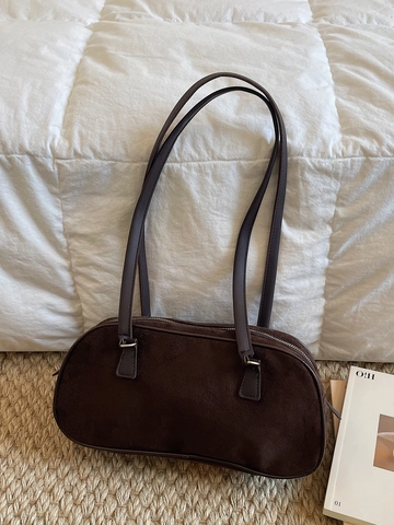 Vintage Suede-like PU Underarm Shoulder Bag For Women High-end Minimalist Solid Color Baguette Bag With Zipper Daily Commuting