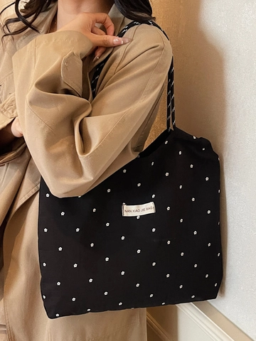 Damen Blumenmuster Segeltuch Tote Bag Große Kapazität Kordelzug Schultertasche Casual Handtasche Für Den Täglichen Urlaub