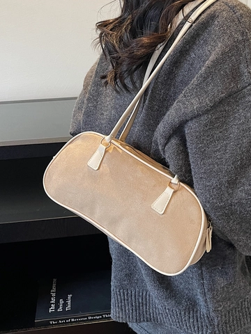 Vintage Suede-like PU Underarm Shoulder Bag For Women High-end Minimalist Solid Color Baguette Bag With Zipper Daily Commuting