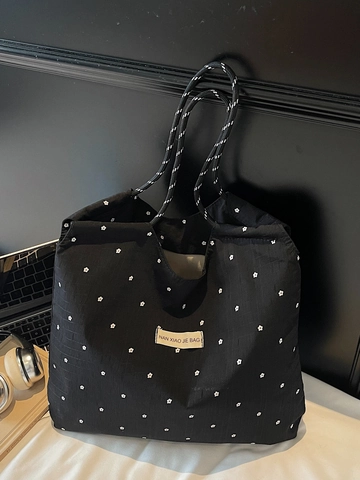 Damen Blumenmuster Segeltuch Tote Bag Große Kapazität Kordelzug Schultertasche Casual Handtasche Für Den Täglichen Urlaub