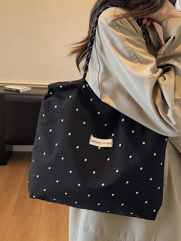 Damen Blumen Segeltuch Tote Tasche Große Kapazität Bedruckte Blumen Schultertasche Lässig Schule Arbeit Handtasche Koreanischer Stil