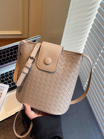 Bolso Bombonera de Cuero PU Tejido para Mujer Bolso de Hombro Cruzado Minimalista Color Sólido Bolso de Mano de Moda Versátil Diario
