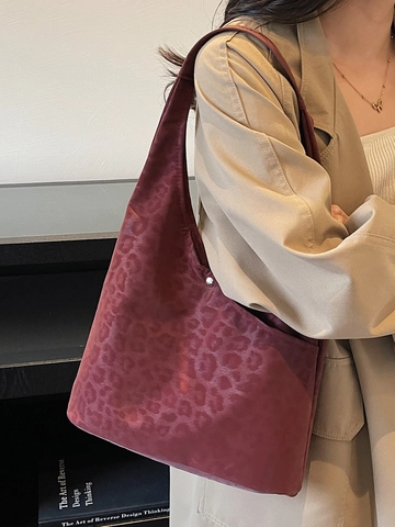 Women Vintage PU Shoulder Bag Large Capacity Printed Leopard Tote Bag Stitched Commuting Soft Square Magnetic Clasp Hobo Bag