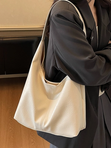 Borsa Tote in Pelle PU Vintage di Grande Capacità per Donna Borsa a Spalla Minimalista da Pendolare Hobo Handbag Design Retro