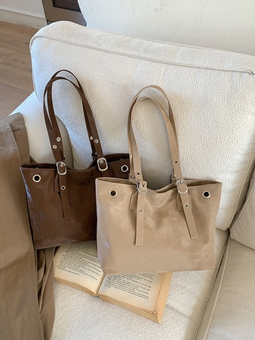 Minimalistische Tote Bag Mit Großer Kapazität Für Damen Vintage PU Leder Schultertasche Zum Pendeln Mit Ösendekor Verstellbarer Gurt