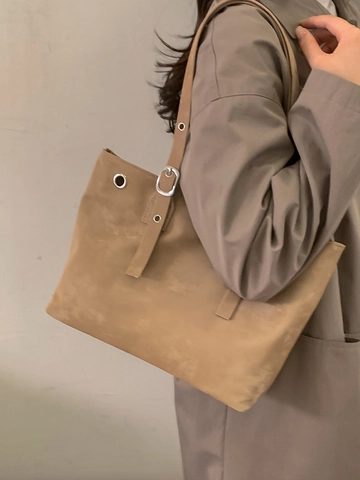 Minimalistische Tote Bag Mit Großer Kapazität Für Damen Vintage PU Leder Schultertasche Zum Pendeln Mit Ösendekor Verstellbarer Gurt