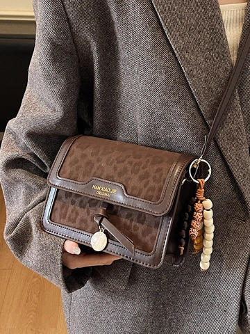 Leopardenmuster Kleine Quadratische Tasche Für Damen Vintage PU Leder Umhängetasche Magnetschnalle Mode Umhängetasche Alltagstasche