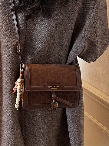 Leopardenmuster Kleine Quadratische Tasche Für Damen Vintage PU Leder Umhängetasche Magnetschnalle Mode Umhängetasche Alltagstasche