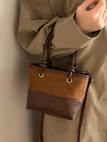 Dames Vintage PU Leer Patchwork Emmer Tas Retro Effen Kleur Schouder Crossbody Tas Minimalistische Handtas Met Teddybeer Hanger