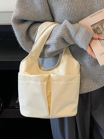 Große Kapazität Segeltuch Beuteltasche Mit Doppelten Vordertaschen Koreanisch Stil Lässig Leichte Tote Für Damen Alltag
